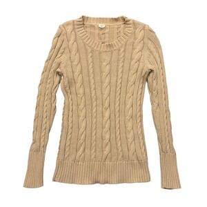 J Crew Women's Small Cable Knit Cotton Sweater Brown Pullover Crew Neck